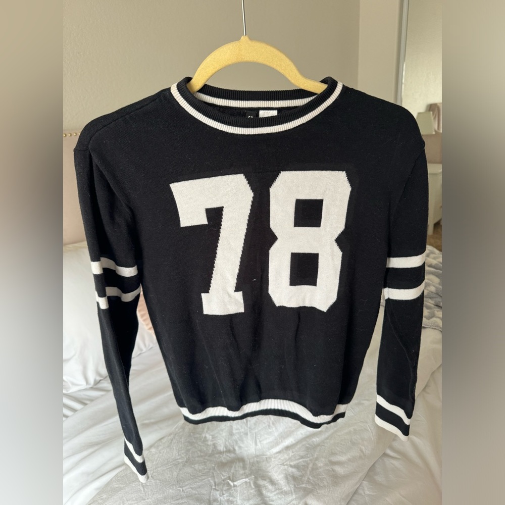 H&M black and white varsity sweater